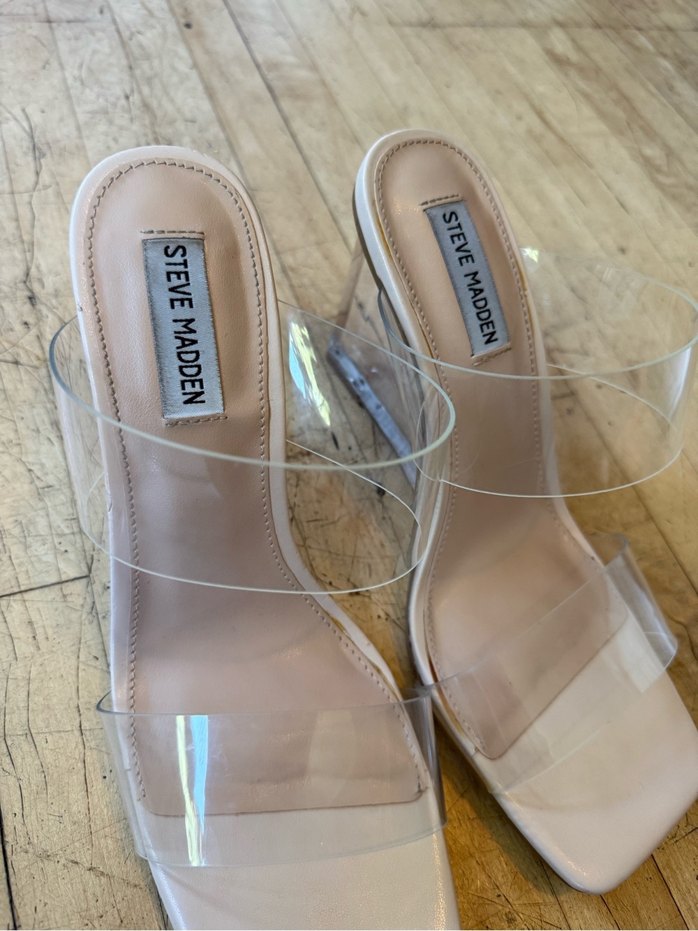STEVE MADDEN Isa Clear Lucite Wedge Thick Strap Heel Sandals Open Toe Chic 9.5 - Picture 6 of 11